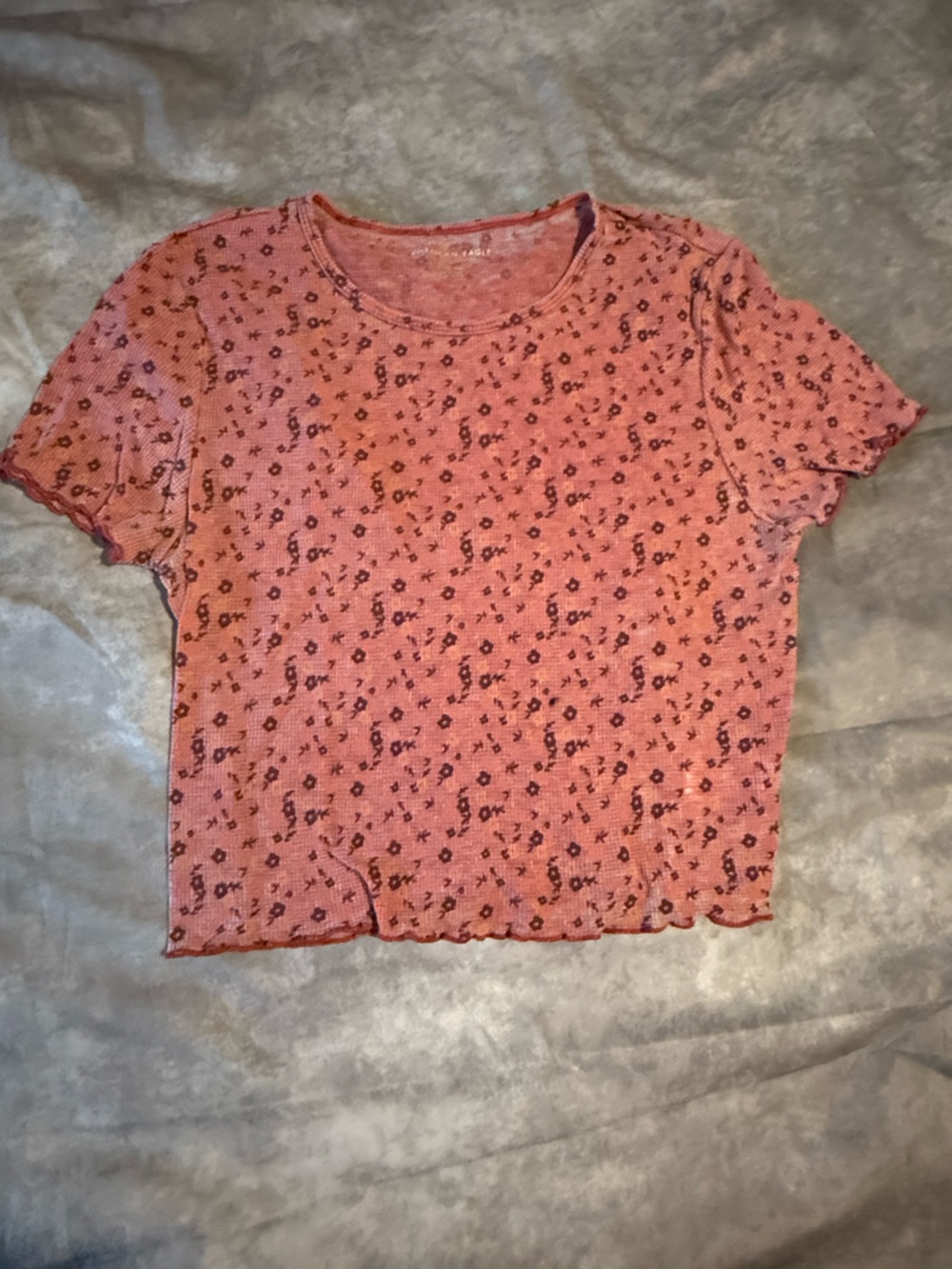 American Eagle Outfitters Rust Pink Floral Waffle Knit Tee